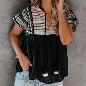 THML Black and White Embroidered Blouse